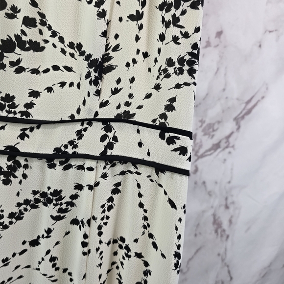 Talbots Dress Women 6 White Black Midi Tank Sleeveless Floral Flounce Hem Office - Picture 11 of 12